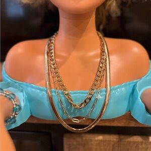 House of Harlow 1960 Gold 14” + 4” Tri-Layered Necklace